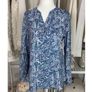 Laura Scott Women's Size S Blue Paisley Print Button Up Blouse #0509
